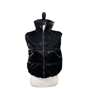 Wild Fable Women's Size XXS Cropped Puffer Vest Sheen w. Pockets Black